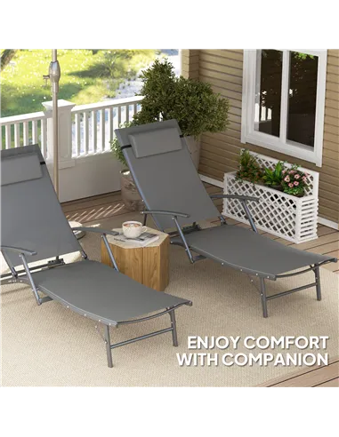 Outsunny Set of Two Adjustable Back Sun Loungers - Grey