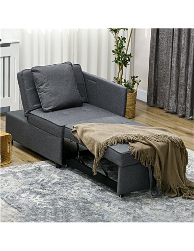 HOMCOM Convertible Single Sofa Bed with Thick Padded Seat, 3-in-1 Multi-Functional Sleeper Chair Bed with Magazine Pocket, for L