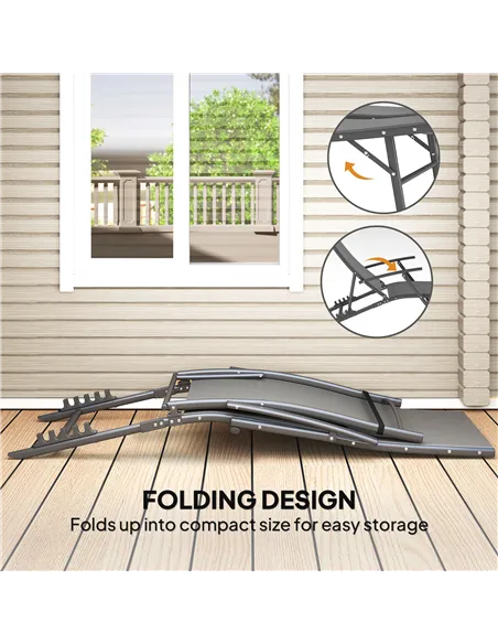 Outsunny Set of Two Adjustable Back Sun Loungers - Grey