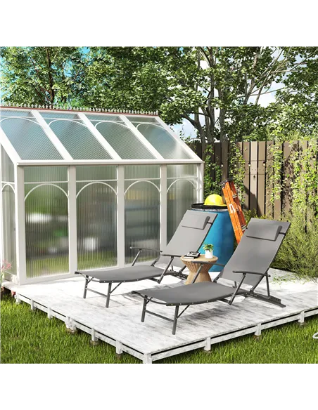 Outsunny Set of Two Adjustable Back Sun Loungers - Grey