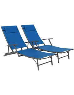 Outsunny Set of Two Adjustable Back Sun Loungers - Blue
