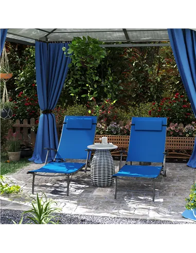 Outsunny Set of Two Adjustable Back Sun Loungers - Blue