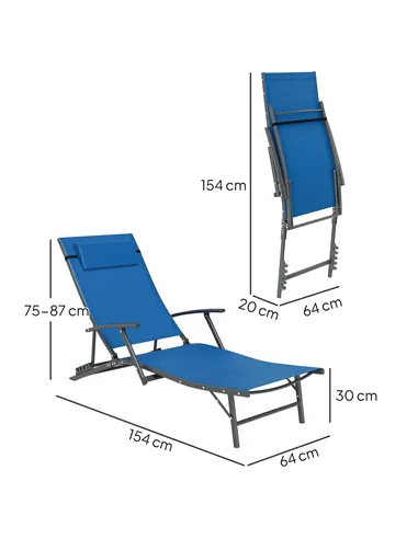 Outsunny Set of Two Adjustable Back Sun Loungers - Blue