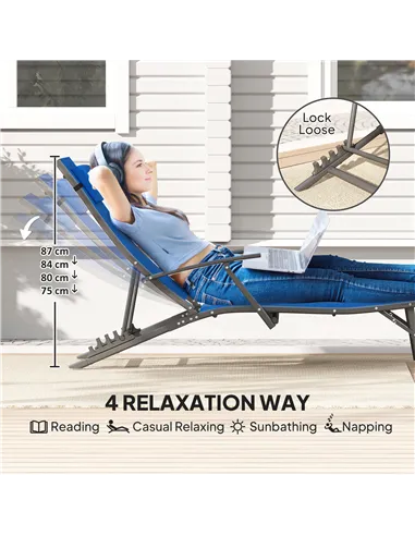 Outsunny Set of Two Adjustable Back Sun Loungers - Blue