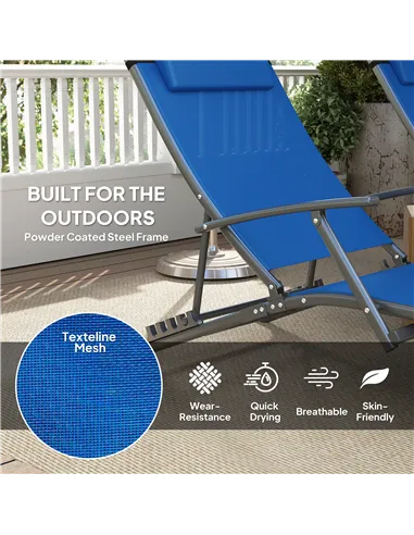 Outsunny Set of Two Adjustable Back Sun Loungers - Blue