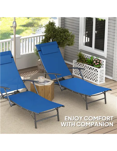 Outsunny Set of Two Adjustable Back Sun Loungers - Blue