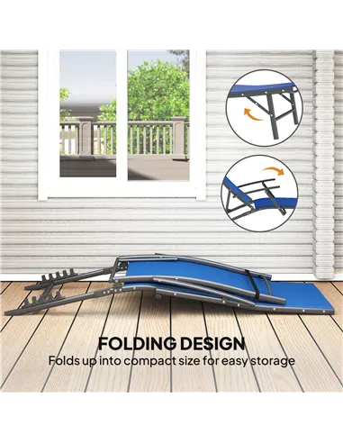 Outsunny Set of Two Adjustable Back Sun Loungers - Blue