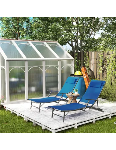 Outsunny Set of Two Adjustable Back Sun Loungers - Blue