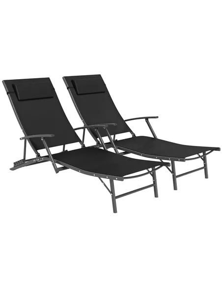 Outsunny Set of Two Adjustable Back Sun Loungers - Black