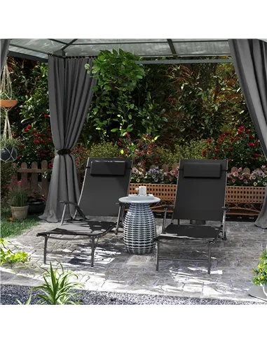 Outsunny Set of Two Adjustable Back Sun Loungers - Black