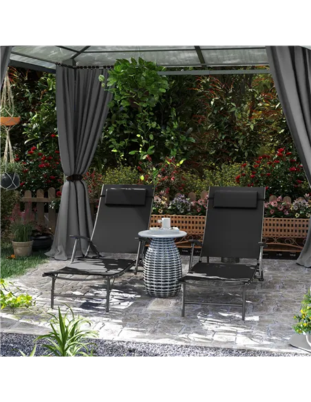 Outsunny Set of Two Adjustable Back Sun Loungers - Black