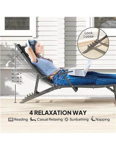 Outsunny Set of Two Adjustable Back Sun Loungers - Black