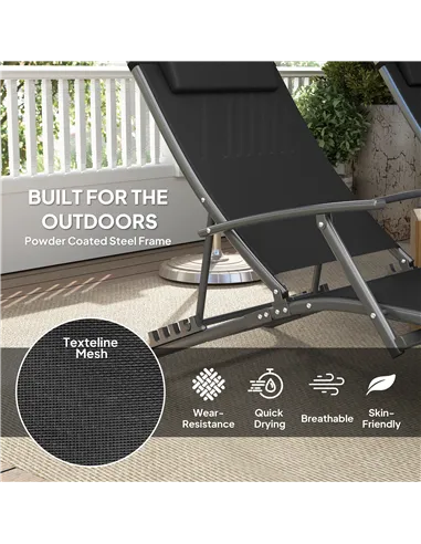 Outsunny Set of Two Adjustable Back Sun Loungers - Black