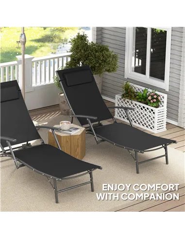 Outsunny Set of Two Adjustable Back Sun Loungers - Black