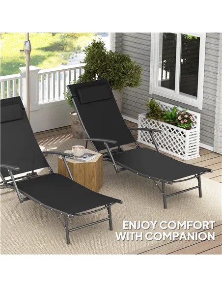 Outsunny Set of Two Adjustable Back Sun Loungers - Black