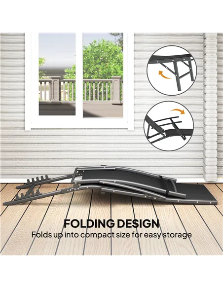Outsunny Set of Two Adjustable Back Sun Loungers - Black