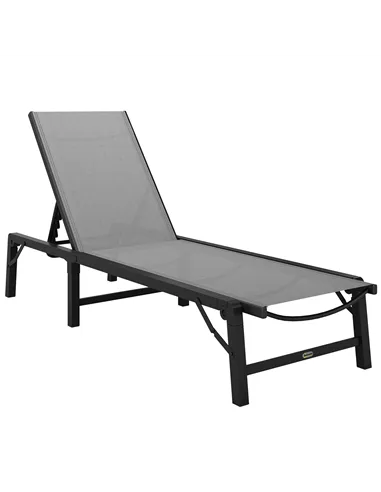 Outsunny Folding Sun Lounger Set of 2, 5-Position Adjustable Reclining Garden Loungers, Garden Chaise Lounge Sunbed Recliner Cha