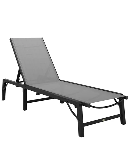 Outsunny Folding Sun Lounger Set of 2, 5-Position Adjustable Reclining Garden Loungers, Garden Chaise Lounge Sunbed Recliner Cha