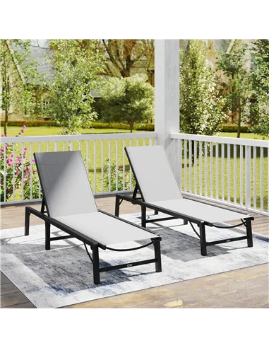 Outsunny Folding Sun Lounger Set of 2, 5-Position Adjustable Reclining Garden Loungers, Garden Chaise Lounge Sunbed Recliner Cha