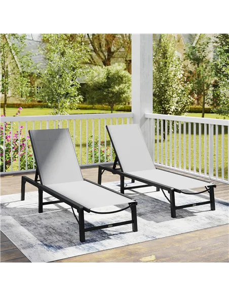 Outsunny Folding Sun Lounger Set of 2, 5-Position Adjustable Reclining Garden Loungers, Garden Chaise Lounge Sunbed Recliner Cha