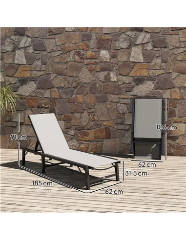 Outsunny Folding Sun Lounger Set of 2, 5-Position Adjustable Reclining Garden Loungers, Garden Chaise Lounge Sunbed Recliner Cha