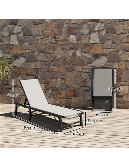 Outsunny Folding Sun Lounger Set of 2, 5-Position Adjustable Reclining Garden Loungers, Garden Chaise Lounge Sunbed Recliner Cha