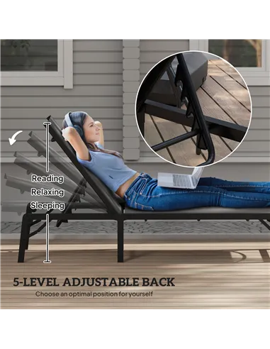 Outsunny Folding Sun Lounger Set of 2, 5-Position Adjustable Reclining Garden Loungers, Garden Chaise Lounge Sunbed Recliner Cha