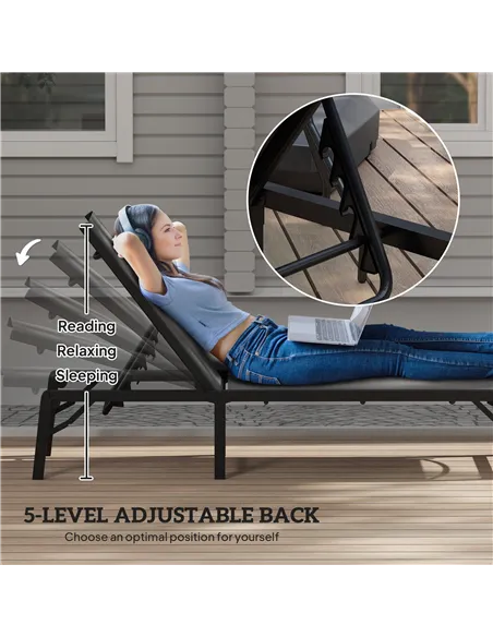 Outsunny Folding Sun Lounger Set of 2, 5-Position Adjustable Reclining Garden Loungers, Garden Chaise Lounge Sunbed Recliner Cha