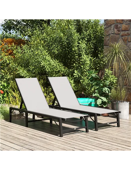 Outsunny Folding Sun Lounger Set of 2, 5-Position Adjustable Reclining Garden Loungers, Garden Chaise Lounge Sunbed Recliner Cha