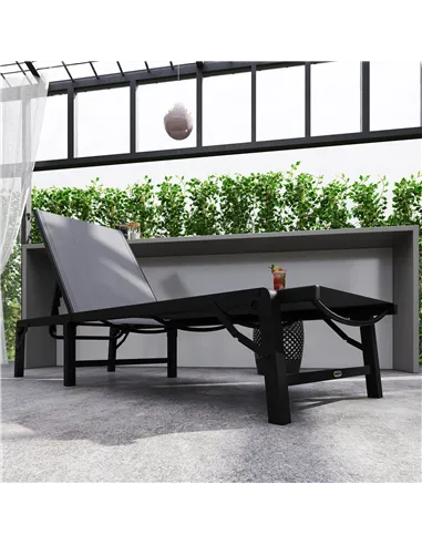 Outsunny Folding Sun Lounger Set of 2, 5-Position Adjustable Reclining Garden Loungers, Garden Chaise Lounge Sunbed Recliner Cha