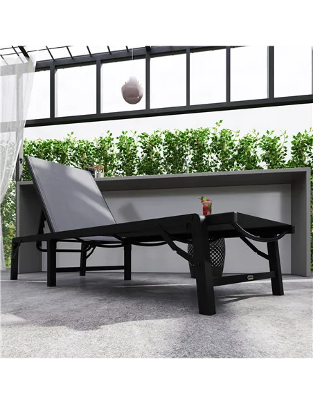 Outsunny Folding Sun Lounger Set of 2, 5-Position Adjustable Reclining Garden Loungers, Garden Chaise Lounge Sunbed Recliner Cha