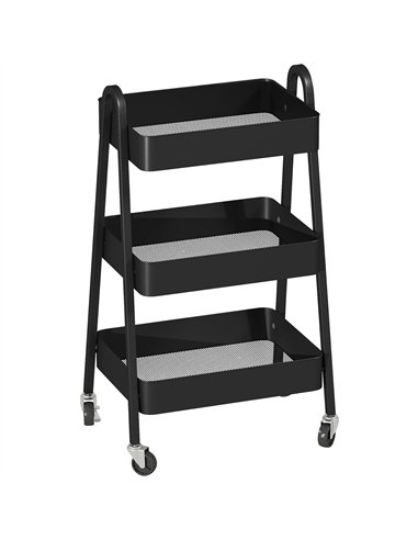 HOMCOM Three-Tier Storage Trolley - Black