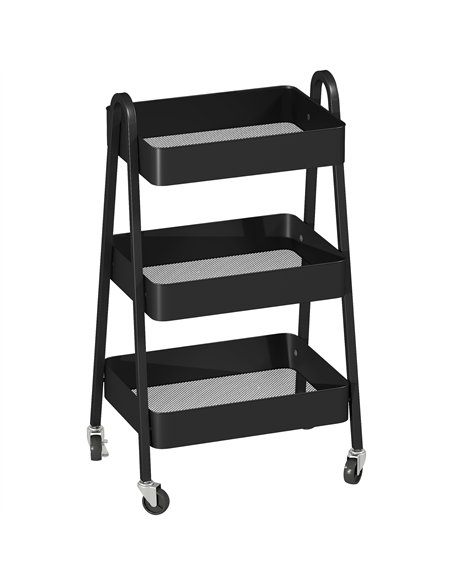 HOMCOM Three-Tier Storage Trolley - Black