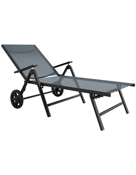 Outsunny Five-Position Reclining Sun Lounger - Grey