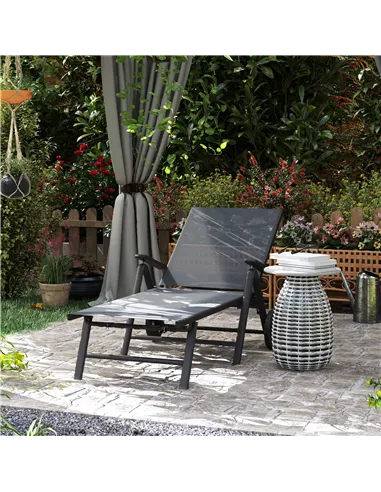 Outsunny Five-Position Reclining Sun Lounger - Grey