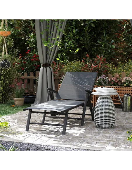 Outsunny Five-Position Reclining Sun Lounger - Grey