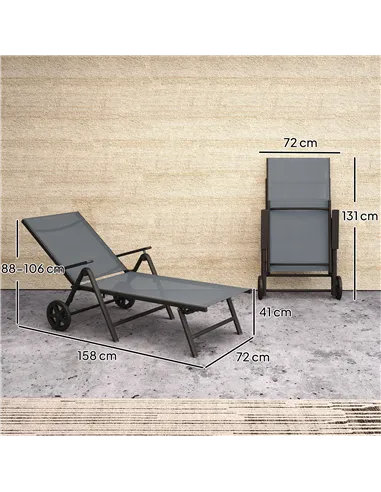 Outsunny Five-Position Reclining Sun Lounger - Grey