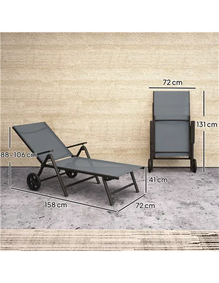 Outsunny Five-Position Reclining Sun Lounger - Grey