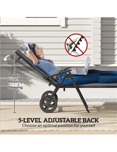 Outsunny Five-Position Reclining Sun Lounger - Grey