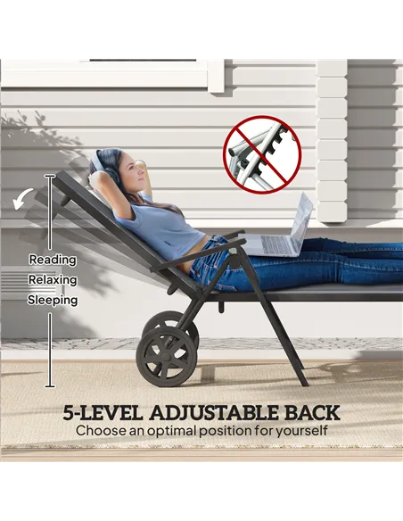 Outsunny Five-Position Reclining Sun Lounger - Grey