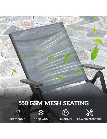 Outsunny Five-Position Reclining Sun Lounger - Grey