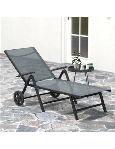 Outsunny Five-Position Reclining Sun Lounger - Grey