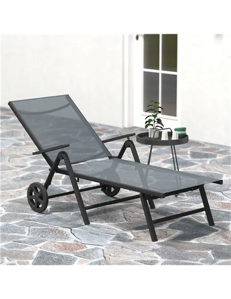 Outsunny Five-Position Reclining Sun Lounger - Grey