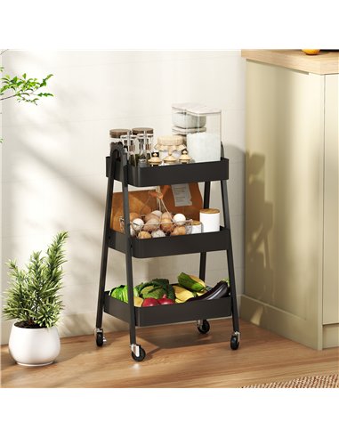 HOMCOM Three-Tier Storage Trolley - Black