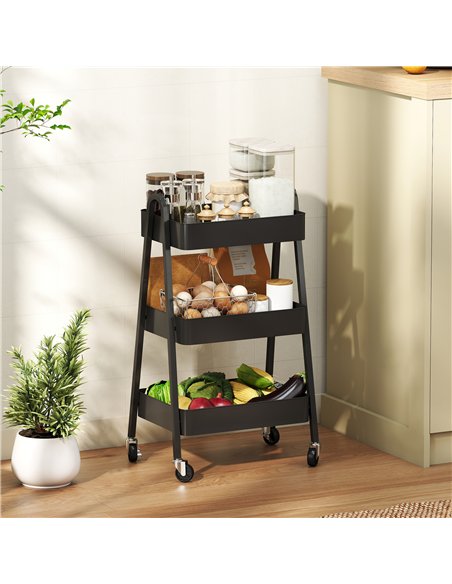 HOMCOM Three-Tier Storage Trolley - Black