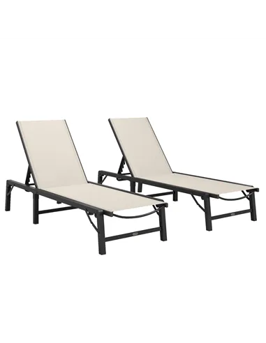 Outsunny Folding Sun Lounger Set of 2, 5-Position Adjustable Reclining Garden Loungers, Garden Chaise Lounge Sunbed Recliner Cha