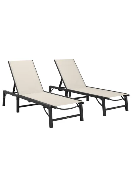 Outsunny Folding Sun Lounger Set of 2, 5-Position Adjustable Reclining Garden Loungers, Garden Chaise Lounge Sunbed Recliner Cha