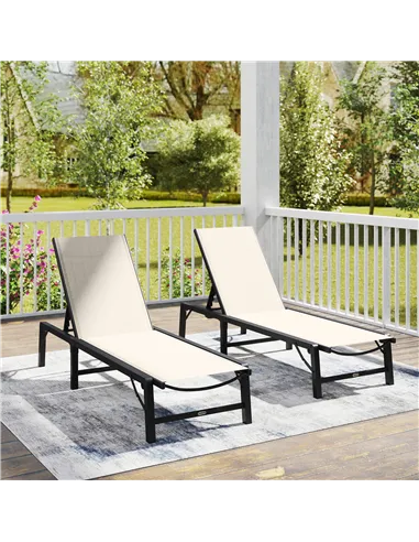 Outsunny Folding Sun Lounger Set of 2, 5-Position Adjustable Reclining Garden Loungers, Garden Chaise Lounge Sunbed Recliner Cha