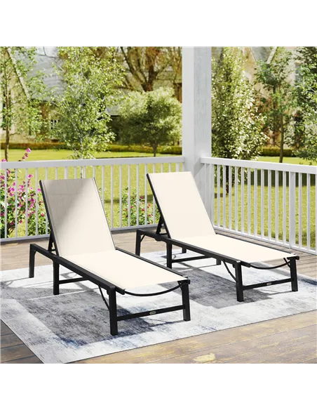 Outsunny Folding Sun Lounger Set of 2, 5-Position Adjustable Reclining Garden Loungers, Garden Chaise Lounge Sunbed Recliner Cha