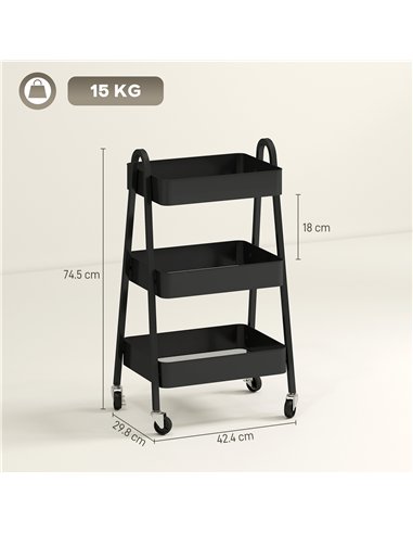 HOMCOM Three-Tier Storage Trolley - Black